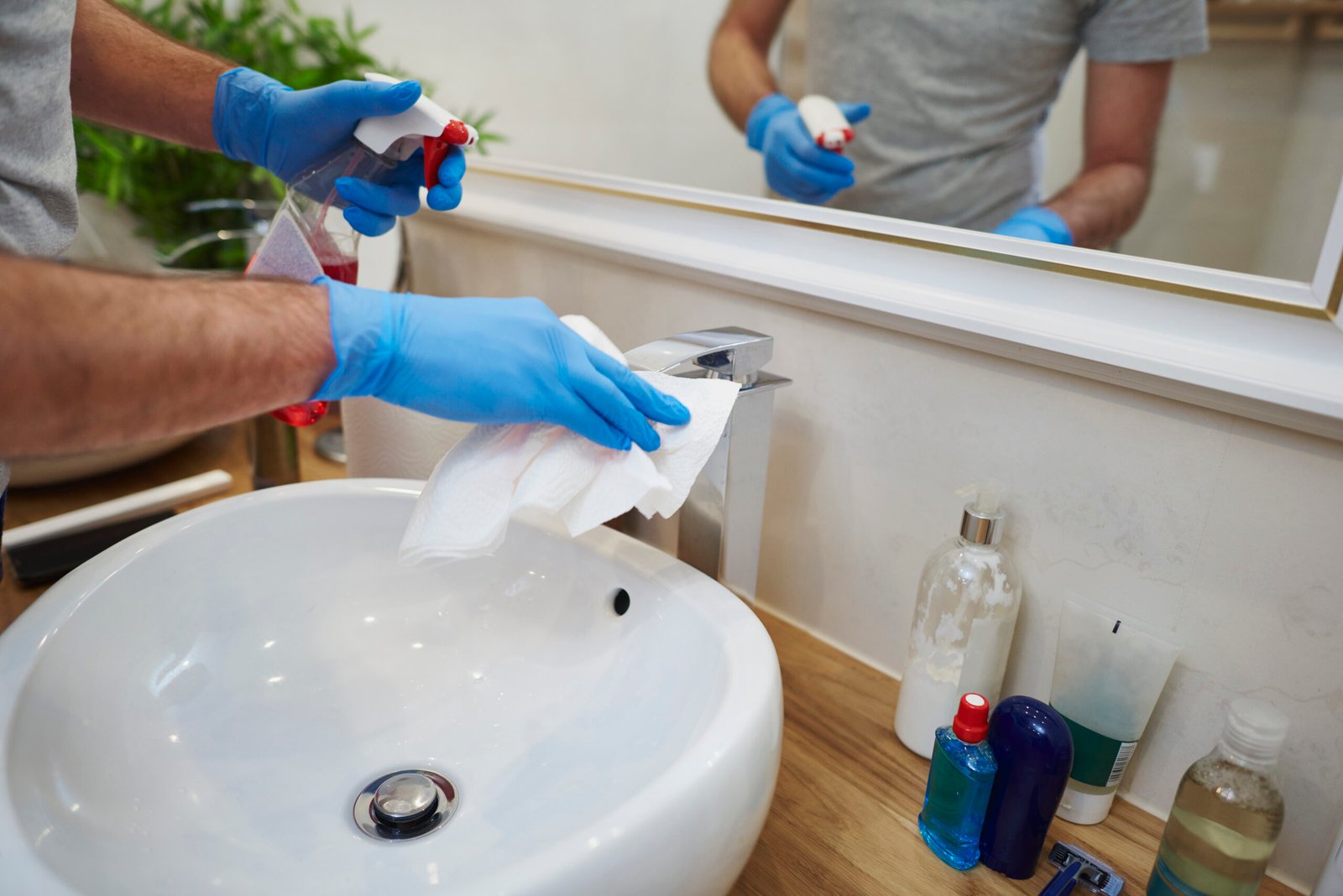 man s hands cleaning sink bathroom scaled